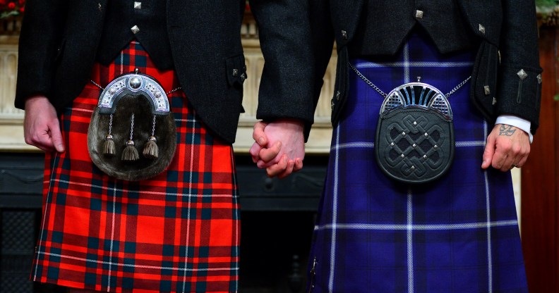 The first same-sex marriage in Scotland, which almost one in three Scottish men oppose.
