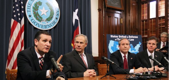 Ken Paxton, far right, with Senator Ted Cruz and lieutenant governor Dan Patrick