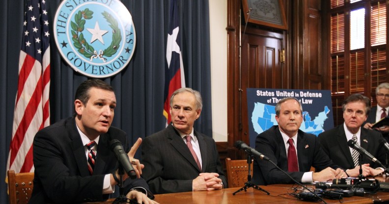 Ken Paxton, far right, with Senator Ted Cruz and lieutenant governor Dan Patrick