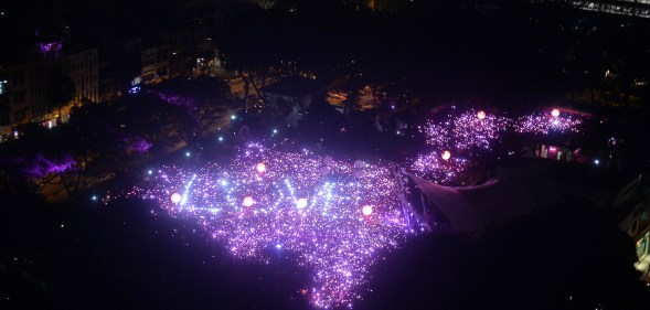 Picture from a light display from the Pink Dot festival, Singapore'annual celebration of LGBT+ rights such as that of the gay man who won a child adoption case.
