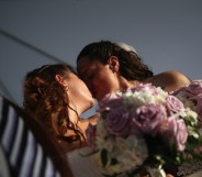 A lesbian couple marries in South Carolina in 2014 as support for same-sex marriage in the US has stalled.