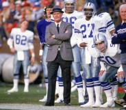 Jeff Rohrer, wearing the n. 50 jersey, watches his Dallas Cowboy teammates play in 1988.