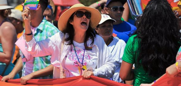 Mariela Castro, daughter of President Raul Castro who had supported opening the door to gay marriage in Cuba, participates in a march against homophobia on May 14, 2016 in Havana, Cuba.