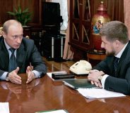 ST.PETERSBURG, RUSSIAN FEDERATION: Russian President Vladimir Putin (L) speaks to Chechen Prime Minister Ramzan Kadyrov during their meeting at the Kremlin in Moscow, 05 May 2006. The pro-Russian prime minister of Chechnya, Ramzan Kadyrov, said 02 May that his militia, accused of conducting a reign of terror, was being reassigned and placed under Russian command. "The structures no longer exist," the Itar-Tass news agency cited Kadyrov as saying about transferring responsibility for the militia which until now was part of the Chechen anti-terrorist unit. AFP PHOTO / ITAR-TASS / PRESIDENTIAL PRESS SERVICE (Photo credit should read SERGEI ZHUKOV/AFP/Getty Images)