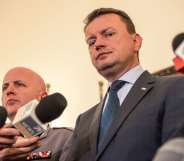 Poland's Interior Minister Mariusz Blaszczak speaks during a press conference at the Polish Embassy in London on September 5, 2016. Three Polish ministers made an urgent visit to London following attacks on its nationals in Britain, including a murder which may have been a hate crime. / AFP / CHRIS J RATCLIFFE (Photo credit should read CHRIS J RATCLIFFE/AFP/Getty Images)