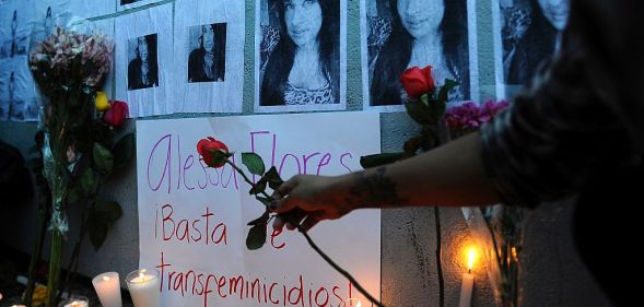 People light candles during a protest for the murdering of transgender woman Alessa Flores in Mexico City