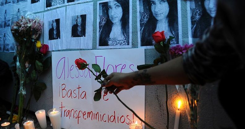 People light candles during a protest for the murdering of transgender woman Alessa Flores in Mexico City