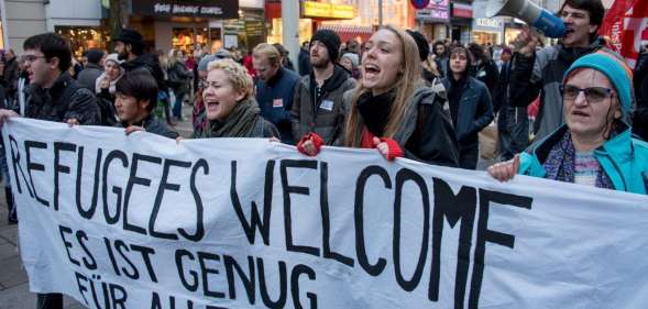 Austrian citizens and asylum seekers march during a pro-refugee protest called "Let them stay" in Vienna, Austria on November 26, 2016. Austria will hold the postponed second round of the presidential elections on December 4, 2016. / AFP / JOE KLAMAR (Photo credit should read JOE KLAMAR/AFP/Getty Images)