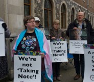 Members of the LGBT community stage a peaceful protest against the church of England in 2017 in London, England.