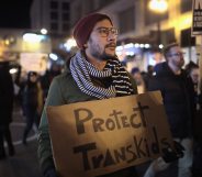 CHICAGO, IL - MARCH 03: Demonstrators protest for transgender rights with a rally, march through the Loop and a candlelight vigil to remember transgender friends lost to murder and suicide on March 3, 2017 in Chicago, Illinois. The demonstration was sparked by President Donald Trumps recent decision to reverse the Obama-era policy requiring public schools to allow transgender students to use the bathroom that corresponds with their gender identity. (Photo by Scott Olson/Getty Images)