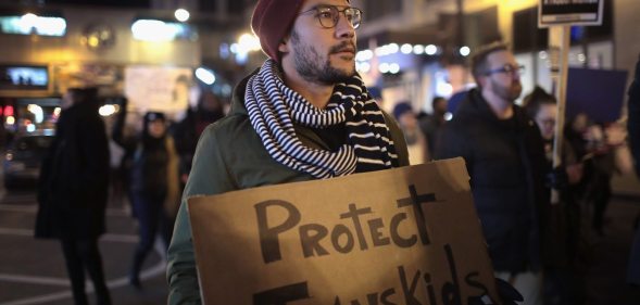 CHICAGO, IL - MARCH 03: Demonstrators protest for transgender rights with a rally, march through the Loop and a candlelight vigil to remember transgender friends lost to murder and suicide on March 3, 2017 in Chicago, Illinois. The demonstration was sparked by President Donald Trumps recent decision to reverse the Obama-era policy requiring public schools to allow transgender students to use the bathroom that corresponds with their gender identity. (Photo by Scott Olson/Getty Images)