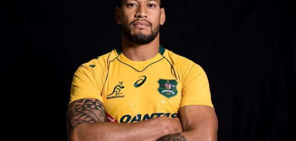SYDNEY, NEW SOUTH WALES - MAY 15: Israel Folau poses during an Australian Wallabies headshots session at Fox Sports on May 15, 2017 in Sydney, Australia. (Photo by Mark Kolbe/Getty Images)