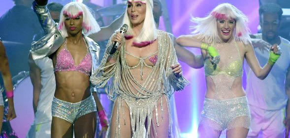 LAS VEGAS, NV - MAY 21: Actress/singer Cher (C) performs with dancers during the 2017 Billboard Music Awards at T-Mobile Arena on May 21, 2017 in Las Vegas, Nevada. (Photo by Ethan Miller/Getty Images)