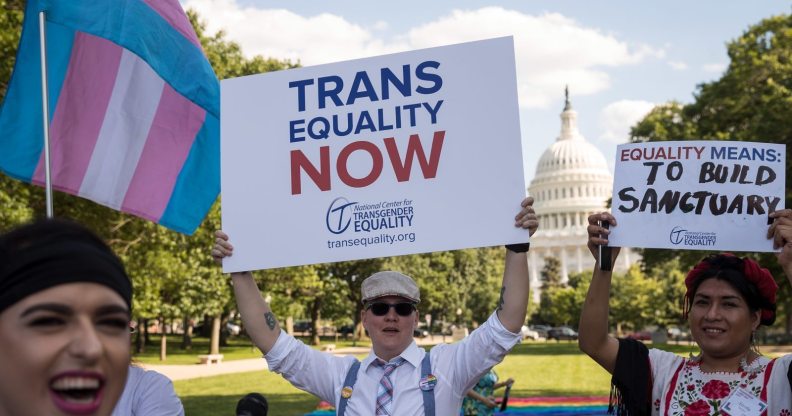 WASHINGTON, DC - JUNE 09: Members of the transgender community and their supporters rally for transgender equality on Capitol Hill, June 9, 2017 in Washington, DC. The Capital Pride Parade and the Equality March for Unity and Pride are both scheduled to take place in Washington this weekend. (Photo by Drew Angerer/Getty Images)