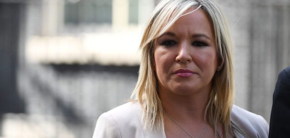 LONDON, ENGLAND - JUNE 15: Michelle O'Neill, leader of Sinn Féin speaks to the media outside 10 Downing Street on June 15, 2017 in London, England. Prime Minister Theresa May held a series of meetings with the main Northern Ireland political parties today to allay mounting concerns over a government deal with the DUP in the wake of the UK general election. (Photo by Chris J Ratcliffe/Getty Images)