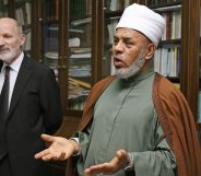 AUSTRALIA, Sydney : Sheik Taj Aldin al-Hilali (R), the Mufti of Australia, with Ian Ewing (L), the New South Wales regional director for the Australian Bureau of Statistics, speaks at a press conference concerning Australia's Census night in Sydney, 31 July 2006. The Mufti urged Muslims in Australia to stand up and be counted during the 15th national Census of population and housing to be conducted across Australia on the night of 08 August. AFP PHOTO/Greg WOOD