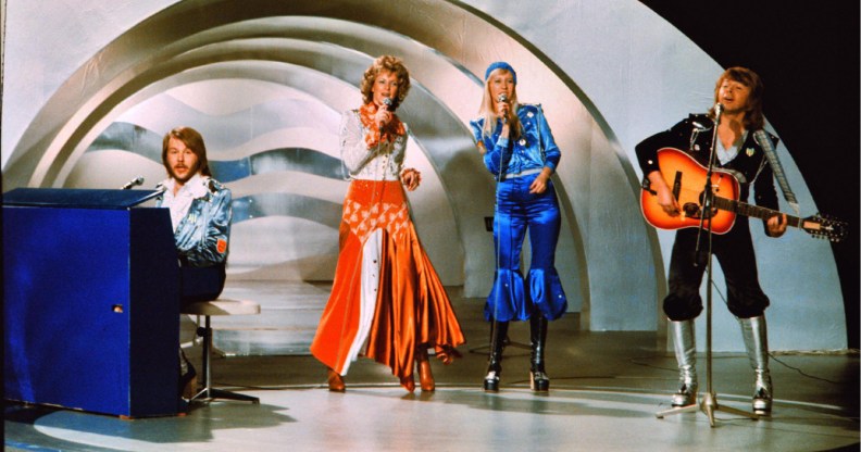 ABBA perform "Waterloo" during during the Eurovision Song Contest in Brighton, England, in 1974. (Olle Lindeborg/AFP/Getty Images)