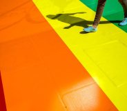 A Rainbow painted pavement for London Pride 2017