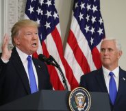 WASHINGTON, DC - JULY 19: U.S. President Donald Trump speaks while flanked by US Vice President Mike Pence during the first meeting of the Presidential Advisory Commission on Election Integrity in the Eisenhower Executive Office Building, on July 19, 2017 in Washington, DC. (Photo by Mark Wilson/Getty Images)