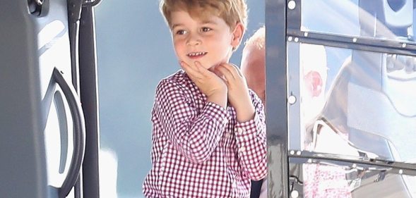 HAMBURG, GERMANY - JULY 21: Prince William, Duke of Cambridge, Catherine, Duchess of Cambridge, Prince George of Cambridge and Princess Charlotte of Cambridge view helicopter models H145 and H135 before departing from Hamburg airport on the last day of their official visit to Poland and Germany on July 21, 2017 in Hamburg, Germany. (Photo by Chris Jackson/Getty Images)