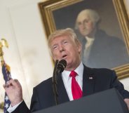 WASHINGTON, D.C. - AUGUST 14: (AFP-OUT) U.S. President Donald Trump makes a statement on the violence this past weekend in Charlottesville, Virginia at the White House on August 14, 2017 in Washington, DC. Heather Heyer, 32, was killed in Charlottesville when a car allegedly driven by James Alex Fields Jr. barreled into a crowd of counter-protesters following violence at the 'Unite the Right' rally. Two Virginia state police troopers were also killed when their helicopter crashed while covering events on the ground. (Photo by Chris Kleponis-Pool/Getty Images)