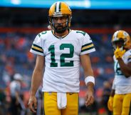 DENVER, CO - AUGUST 26: Quarterback Aaron Rodgers #12 of the Green Bay Packers warms up before a Preseason game against the Denver Broncos at Sports Authority Field at Mile High on August 26, 2017 in Denver, Colorado. (Photo by Justin Edmonds/Getty Images)