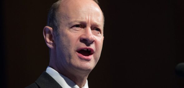 TORQUAY, ENGLAND - SEPTEMBER 30: Newly elected UKIP leader Henry Bolton makes his leader's speech at their autumn conference being held at the Riviera International Centre on September 30, 2017 in Torquay, England. Bolton is the UKIP party's fourth leader in just over a year. (Photo by Matt Cardy/Getty Images)