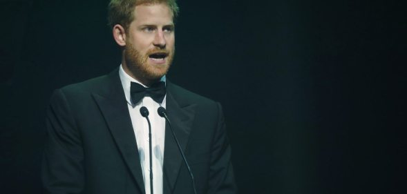 LONDON, ENGLAND - OCTOBER 12: Prince Harry talks after receiving a posthumous Attitude Legacy Award on behalf of his mother Diana, Princess of Wales, at the Attitude Awards on October 12, 2017 in London, England. Attitude Magazine is awarding the prize to the late Princess Diana in honour of her significant work in drawing attention to HIV/AIDS. (Photo by Frank Augstein - WPA Pool/Getty Images)