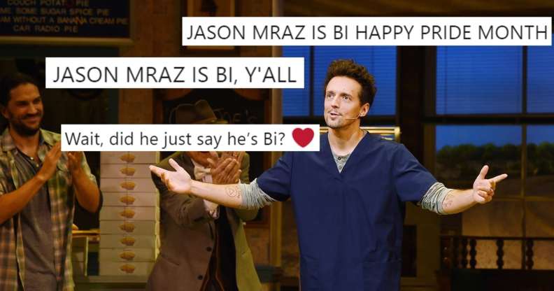 NEW YORK, NY - NOVEMBER 03: Jason Mraz takes a bow at the curtain call of Broadway's "Waitress" at The Brooks Atkinson Theatre on November 3, 2017 in New York City. (Photo by Nicholas Hunt/Getty Images)