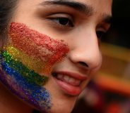 An Indian supporter of the lesbian, gay, bisexual, transgender (LGBT) community takes part in a pride parade in New Delhi on November 12, 2017. Hundreds of members of the LGBT community marched through the Indian capital for the 10th annual Delhi Queer Pride Parade. / AFP PHOTO / SAJJAD HUSSAIN (Photo credit should read SAJJAD HUSSAIN/AFP/Getty Images)