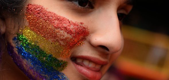 An Indian supporter of the lesbian, gay, bisexual, transgender (LGBT) community takes part in a pride parade in New Delhi on November 12, 2017. Hundreds of members of the LGBT community marched through the Indian capital for the 10th annual Delhi Queer Pride Parade. / AFP PHOTO / SAJJAD HUSSAIN (Photo credit should read SAJJAD HUSSAIN/AFP/Getty Images)