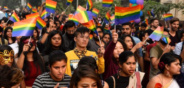 LGBT+ activists at Delhi Pride, 2017. (Photo: SAJJAD HUSSAIN/AFP/Getty Images)