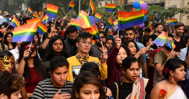 LGBT+ activists at Delhi Pride, 2017. (Photo: SAJJAD HUSSAIN/AFP/Getty Images)
