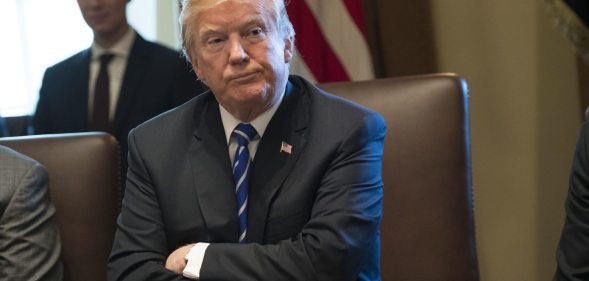WASHINGTON, DC - NOVEMBER 20: (AFP OUT) U.S. President Donald Trump speaks to the media during a cabinet meeting at the White House on November 20, 2017 in Washington, D.C. President Trump officially designated North Korea as a state sponsor of terrorism. (Photo by Kevin Dietsch-Pool/Getty Images)