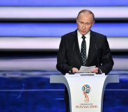 Russian President Vladimir Putin speaks prior to the start of the Final Draw for the 2018 FIFA World Cup football tournament (MLADEN ANTONOV/AFP/Getty Images)