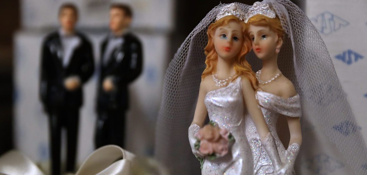 SAN FRANCISCO, CA - DECEMBER 05: Same-sex marriage cake toppers are displayed on a shelf at Fantastico on December 5, 2017 in San Francisco, California. The U.S. Supreme Court is hearing a civil rights case over a Colorado baker's refusal to make a wedding cake for a same-sex couple. (Photo by Justin Sullivan/Getty Images)