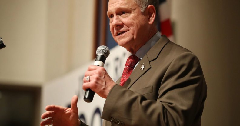 MONTGOMERY, AL - DECEMBER 12: Republican Senatorial candidate Roy Moore speaks about the race against his Democratic opponent Doug Jones is too close and there will be a recount during his election night party in the RSA Activity Center on December 12, 2017 in Montgomery, Alabama. The candidates are running in a special election to replace Attorney General Jeff Sessions in the U.S. Senate. (Photo by Joe Raedle/Getty Images)