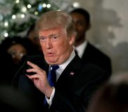 WASHINGTON, DC - DECEMBER 13: U.S. President Donald Trump speaks about tax reform in the Cross Hall at the White House on December 13, 2017 in Washington, DC. House and Senate Republicans are working on a tentative deal on tax reform that will overhaul the U.S. tax system. (Photo by Mark Wilson/Getty Images)