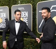 Ricky Martin (R) and Jwan Yosef attend The 75th Annual Golden Globe Awards (Photo by Frazer Harrison/Getty Images)
