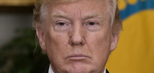 WASHINGTON, D.C. - JANUARY 16: U.S. President Donald Trump listens to President Nursultan Nazarbayev of Kazakhstan during a joint press conference in the Roosevelt Room of the White House January 16, 2018 in Washington, DC. (Photo by Olivier Douliery-Pool/Getty Images)