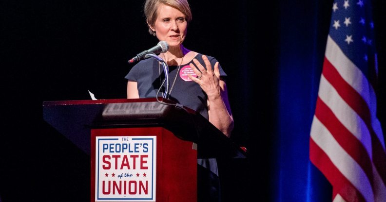 NEW YORK, NY - JANUARY 29: Cynthia Nixon speaks onstage during The People's State Of The Union at Town Hall on January 29, 2018 in New York City. (Photo by Roy Rochlin/Getty Images)