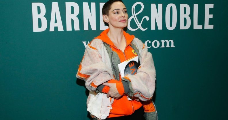 NEW YORK, NY - JANUARY 31: Rose McGowan signs copies of her memoir "Brave" at Barnes & Noble Union Square on January 31, 2018 in New York City. (Photo by John Lamparski/Getty Images)