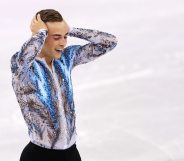 Adam Rippon celebrates after competing in the Figure Skating Team Event Men's Single Free Skating (Photo by Maddie Meyer/Getty Images)