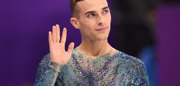 GANGNEUNG, SOUTH KOREA - FEBRUARY 17: Adam Rippon of the United States warms up before competing during the Men's Single Free Program on day eight of the PyeongChang 2018 Winter Olympic Games at Gangneung Ice Arena on February 17, 2018 in Gangneung, South Korea. (Photo by Harry How/Getty Images)