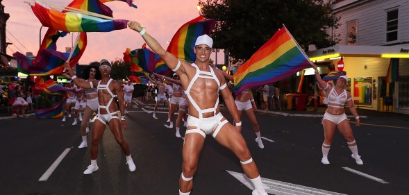 Dancers march at Auckland Pride on February 17, 2018.