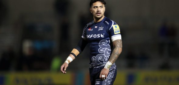 SALFORD, ENGLAND - FEBRUARY 16: Denny Solomona of Sale Sharks during the Aviva Premiership match between Sale Sharks and Saracens at AJ Bell Stadium on February 16, 2018 in Salford, England. (Photo by Lynne Cameron/Getty Images)