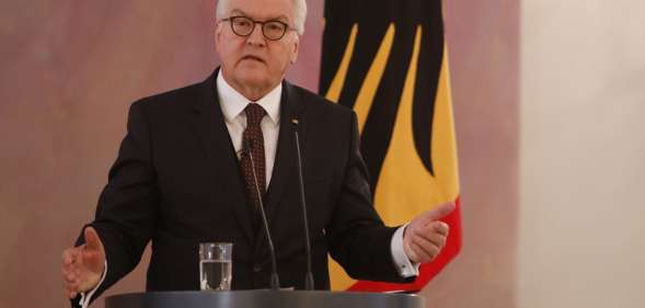 BERLIN, GERMANY - MARCH 14: German President Frank-Walter Steinmeier speaks during a ceremony to confirm the members of the new German government cabinet at Schloss Bellevue palace on March 14, 2018 in Berlin, Germany. Members of the new German government, a coalition between Christian Democrats (CDU/CSU) and Social Democrats (SPD), were sworn in today and will begin work immediately. The new government took the longest to create of any government in modern German history following elections last September that left the German Christian Democrats (CDU) as the strongest party but with too few votes in order to have a strong hand in determining the next coalition. (Photo by Michele Tantussi/Getty Images)