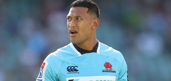 SYDNEY, AUSTRALIA - MARCH 18: Israel Folau of the Waratahs looks on during the round five Super Rugby match between the Waratahs and the Rebels at Allianz Stadium on March 18, 2018 in Sydney, Australia. (Photo by Mark Metcalfe/Getty Images)