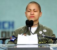 WASHINGTON, DC - MARCH 24: Tears roll down the face of Marjory Stoneman Douglas High School student Emma Gonzalez as she observes 6 minutes and 20 seconds of silence while addressing the March for Our Lives rally on March 24, 2018 in Washington, DC. Hundreds of thousands of demonstrators, including students, teachers and parents gathered in Washington for the anti-gun violence rally organized by survivors of the Marjory Stoneman Douglas High School shooting on February 14 that left 17 dead. More than 800 related events are taking place around the world to call for legislative action to address school safety and gun violence. (Photo by Chip Somodevilla/Getty Images)