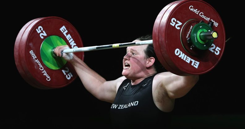 GOLD COAST, AUSTRALIA - APRIL 09: Laurel Hubbard of New Zealand fails to lift leading to an injury in the Women's 90kg Final during Weightlifting on day five of the Gold Coast 2018 Commonwealth Games at Carrara Sports and Leisure Centre on April 9, 2018 on the Gold Coast, Australia. (Photo by Alex Pantling/Getty Images)